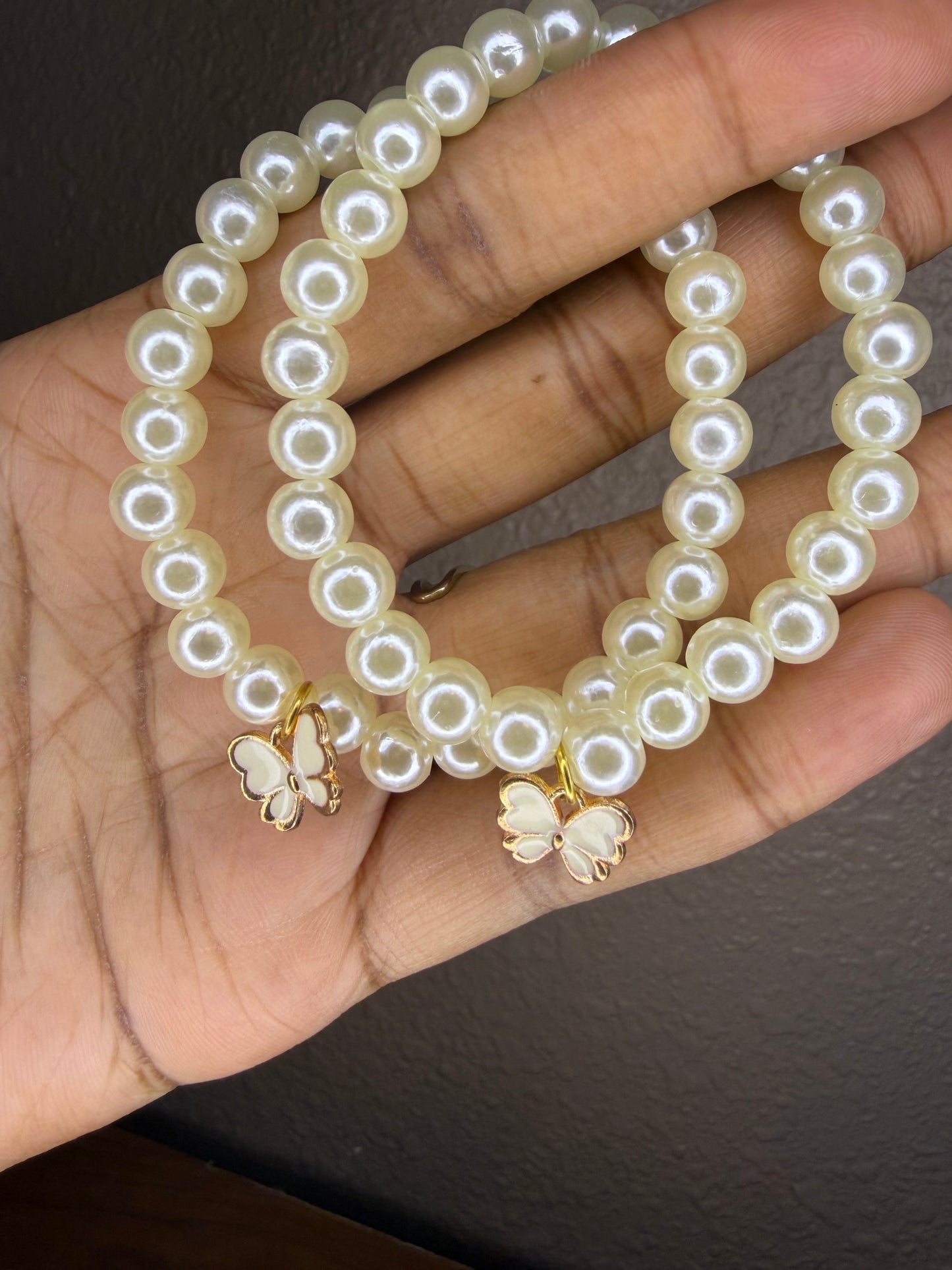 Pearl butterfly charm bracelet