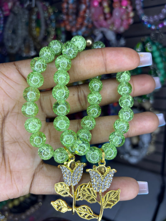 Green rose charm bracelet