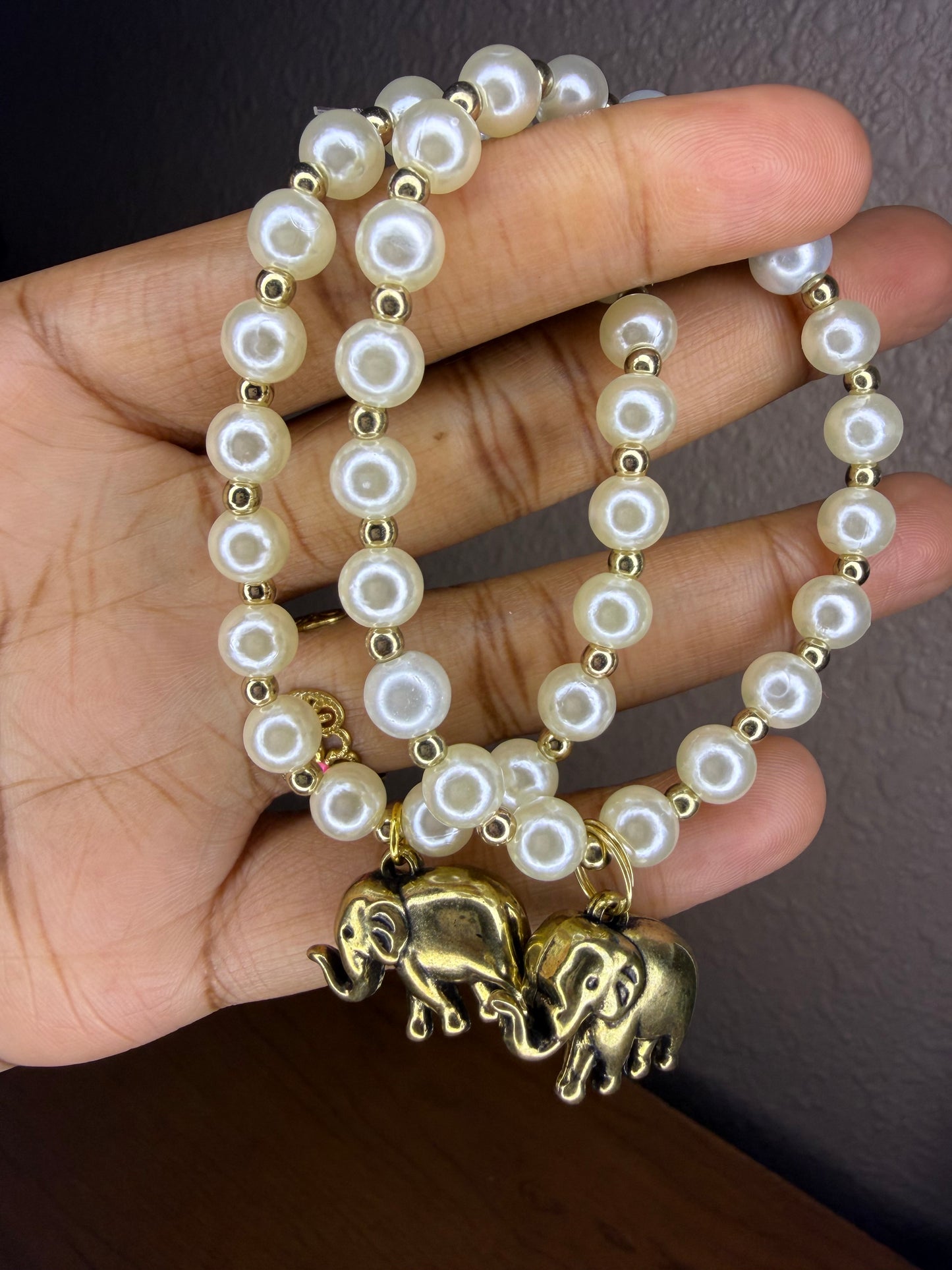 Pearl elephants charm bracelet