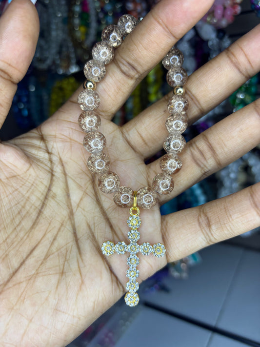 Brown cross charm bracelet