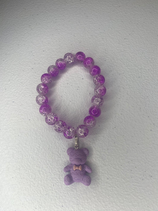 Purple bear charm beaded bracelet