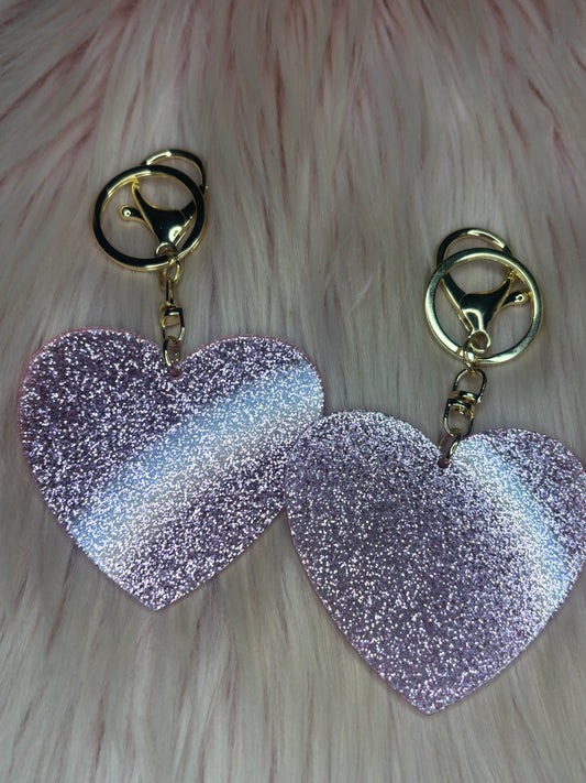 Pink glitter heart keychain